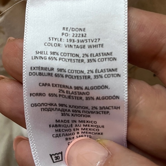 NWT RE/DONE High Rise Stove Pipe Jeans Comfort Stretch Raw Hem Ecru 23 - Picture 15 of 16